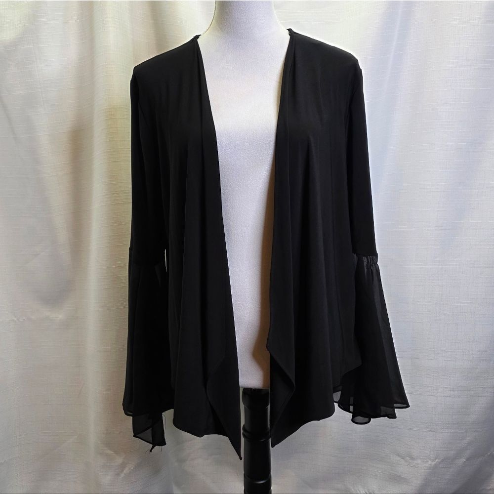 R&M Richards Black Open Front Bell Sleeve Jacket Size Large